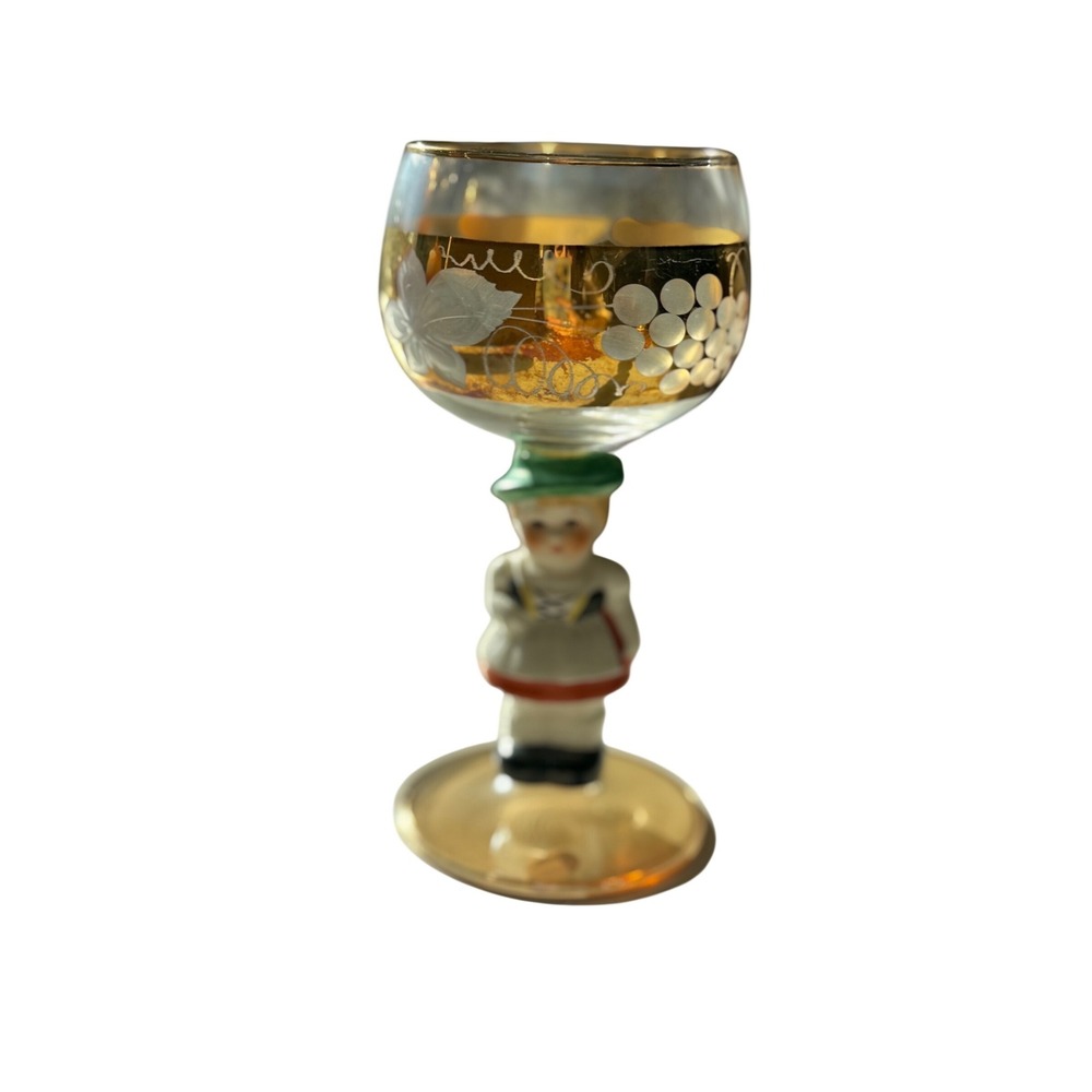 Goebel Hummel German Bisque Porcelain Figurine Cordial‎ Goblet Glass gilded